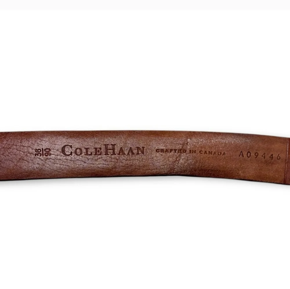 COLE HAAN Brown Leather Dress Belt Square Gold Tone Buckle Size 36 VINTAGE